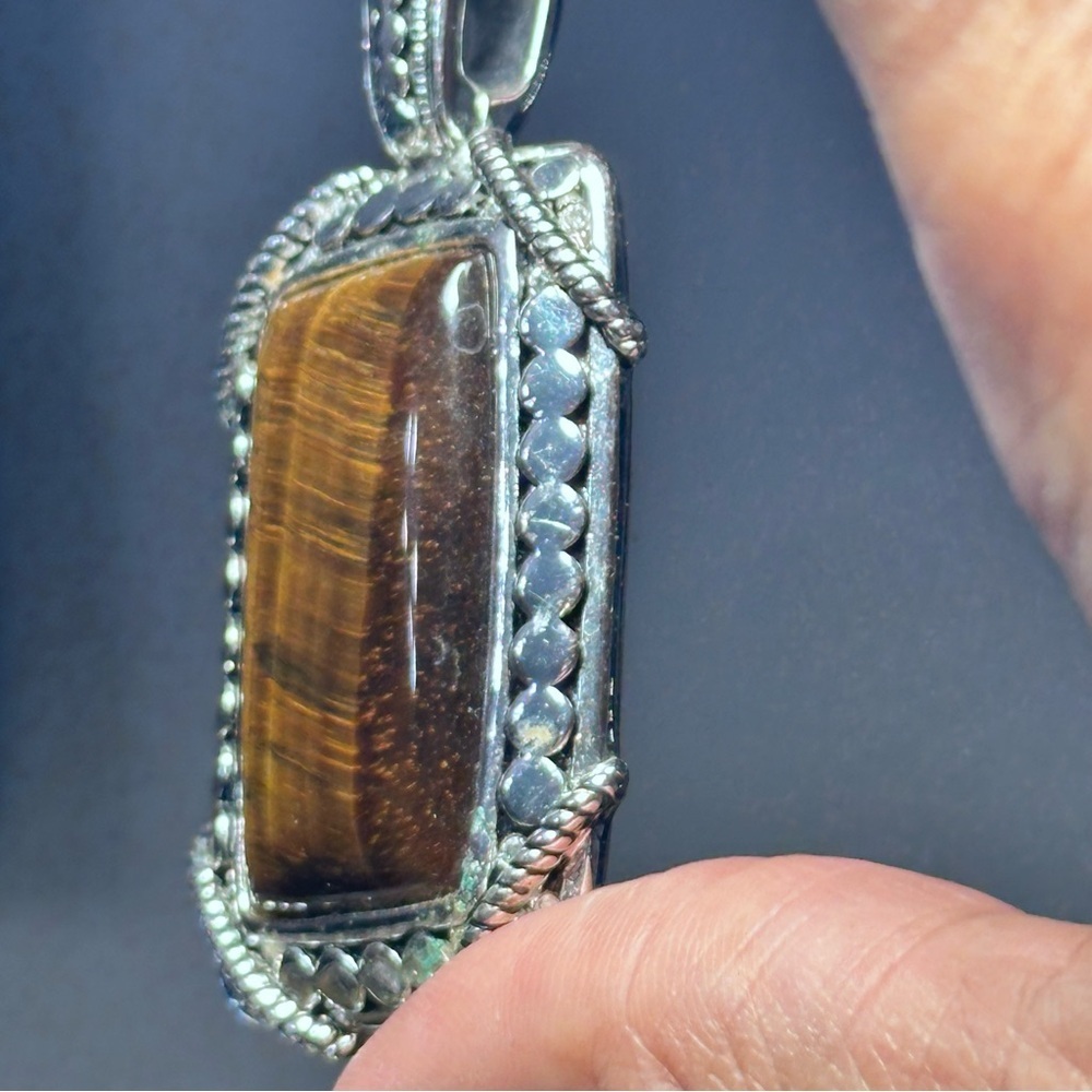 Silver Tone Pendant With Large Rectangular Tiger'… - image 4